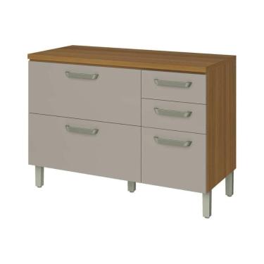 Imagem de Gabinete De Cozinha Modulado Balcão Com Tampo Princesa Com 2 Portas E 3 Gavetas 120cm Freijó Off White