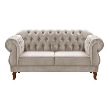 Imagem de Sofá Chesterfield 2 Lugares Duquesa Vintage Retrô Capitonê Suede Bege Claro
