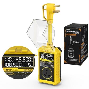 Imagem de Kohree Protetor contra sobretensão RV 30 Amp com tela grande LED em tempo real, tensão KWH, desligamento automático de 14000 joules, analisador de circuito, protetor de surto de energia RV à prova