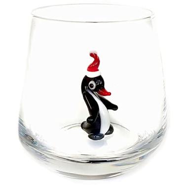 Imagem de HeguSun Copo de vidro 3D com estatueta de animal fofo dentro, figura de pinguim de vidro soprado à mão dentro da caneca, copo sem haste para vinho, água, leite, bebidas, 340 g (pinguim)