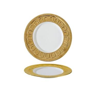 Imagem de Prato de sobremesa ocidental de cerâmica em relevo prato de bife doméstico de restaurante - prato romano de 20 cm - ouro