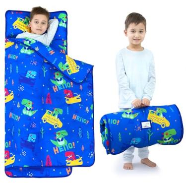 Imagem de UOMNY Tapete de cochilo infantil para meninos - tapetes de cochilo de dinossauro com travesseiro, tapete de dormir para meninos e meninas para jardim de infância pré-escolar 134,6 x 56 cm