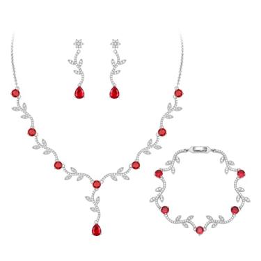 Imagem de Crysdue Conjunto de joias de videira de casamento, zircônia cúbica, elegante, colar de gota, brincos pendurados para mulheres, joia de noiva com folhas de girassol, Zircônia cúbica, Zircônia cúbica