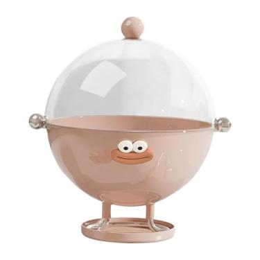 Imagem de Fenteer Fruteira com tampa, recipiente decorativo multifuncional, pedestal transparente, cesta de armazenamento para lanches, peça central de, Rosa com Adesivo