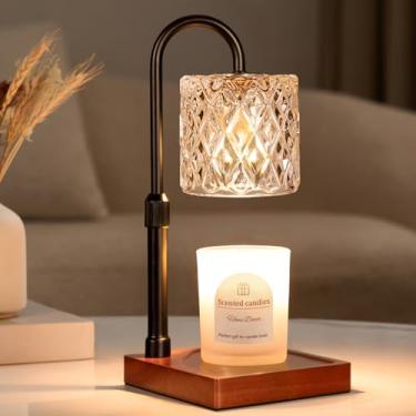 Imagem de Lâmpada aquecedor de velas com temporizador - Aquecedor de cera derretido de altura ajustável regulável para velas de jarra, decoração de casa vintage com elegante vidro âmbar, presentes de