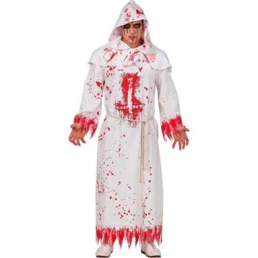 Imagem de Fantasia Masculina Halloween Monge Medieval Com Capuz Sangrento Tunica