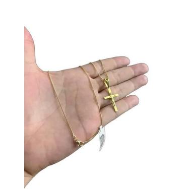 Imagem de Cordão Veneziana + Pingente Cruz Cristo Banhado Ouro 70cm - Tojoia18K
