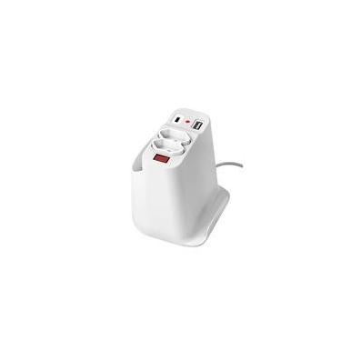 Imagem de Extensão Elétrica de Mesa OCTOO, com 2 Tomadas, USB e USB-C, Apoio para Celular e Porta Objetos, Branco - 10072