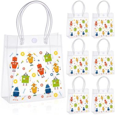 Imagem de Sliner 24 sacos de presente de PVC com alças 14 × 19 × 7,8 cm sacolas reutilizáveis transparentes para lembrancinhas de festa (estilo robô)