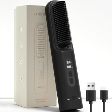 Imagem de Escova alisadora de cabelo sem fio, aquecimento rápido 30s 300 milhões de íons negativos, pente alisador de cabelo, sem frizz, com 6 temperaturas, bateria recarregável de 10.000 mAh, portátil, para