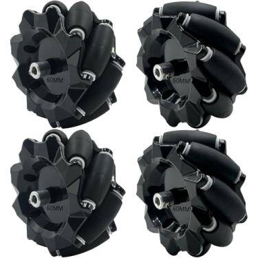 Imagem de Roda Mecanum para chassi de carro robô, roda omnidirecional de 60 mm, componentes de robótica Mecanum, 4 peças de rodas omni com 4 peças de conector de motor de acoplamento de metal de 6 mm para robô