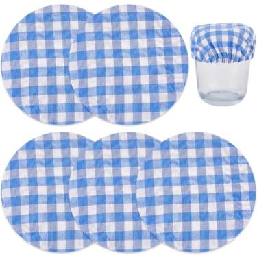 Imagem de CREATCABIN 5 Pçs Capas de Pano Sourdough Capa de Pote para Iniciante Grade Azul Reutilizável Pão Assar Queijo Tigela de Massa Cesta Preservando Tampas de Boca para Utensílios de Cozinha Sourdough