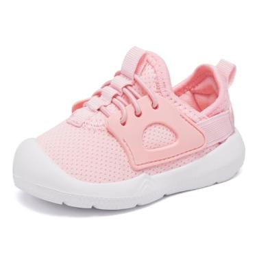 Imagem de MORENDL Tênis infantil infantil de caminhada para meninas e meninos tênis leve sem cadarço, 04 rosa, 9 Toddler