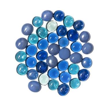 Imagem de LiFschal Mármores de vidro plano, pedras de vidro azul, contas de mármore de fundo plano, contas de enchimento de vaso seixos de vidro decorativos para aquário de peixes, decoração de casa, cerca de