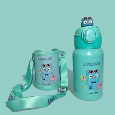 Imagem de Garrafa Térmica Infantil 500ml Case Com Alça Canudo Tampa A Vácuo Anti