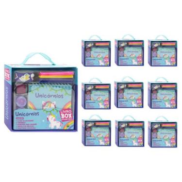 Imagem de Kit C/ 10 Livro-Box - Unicórnio - C/ Canetas E Acess. Aniversário Lemb