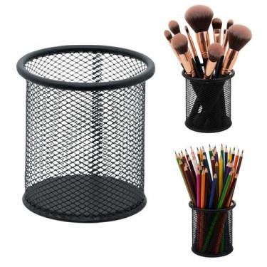 Imagem de Organizador De Mesa Porta Caneta Redondo Preto Metal Aramado - Morgani