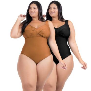 Imagem de 2 Body Maiô Acinturado Plus Size Modela Cintura Liso Casual - HYPE MOD