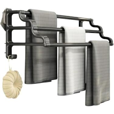 Imagem de Toalheiro Suporte para 3 Toalhas Triplo Aço Carbono 80cm para Parede Banheiro – Preto Fosco com 3 Barras, Fixação Adesiva Sem Furação, Organizador de Toalhas de Banho e Rosto 3 Níveis Resistente