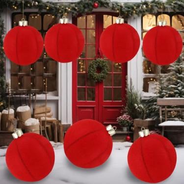 Imagem de 6 bolas de enfeite de tinsel para decoração de Natal de 25,4 cm com 1 rolo de linha invisível para pendurar – Esfera inflável leve de férias para árvore, varanda ou exibição interna