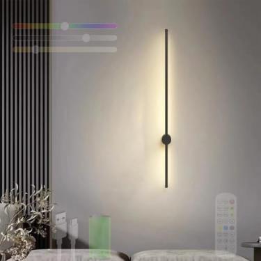 Imagem de GZZBMY LED Bateria Arandela RGB Regulável 360° Lâmpadas de parede rotativas com controle remoto e controle APP Moderna sem fio Iluminação de parede longa para sala de estar quarto corredor (preto, 100