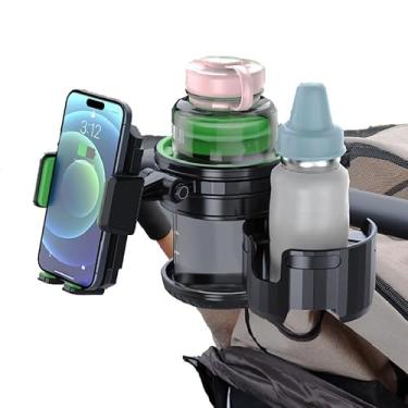 Imagem de Acessório 3 em 1 para suporte de telefone para carrinho de bebê, suporte de copo com suporte de telefone para andador, cadeira de rodas, carrinho de bebê, suporte universal para copo duplo, serve na