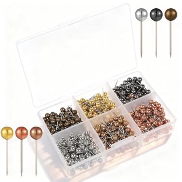 Imagem de 480 peças de pinos de mapa, tachas metálicas para mapas de cores de 1/20.3 cm, cabeça redonda com pinos de marcação de cabeça de ponta inoxidável, tachinhas redondas de plástico com pontas de aço para
