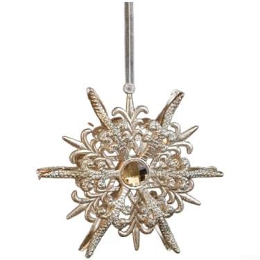 Imagem de Enfeite de árvore de Natal com glitter, pingente de plástico dourado com desenhos de rena e anjo para decoração de férias, decoração interna festiva quente