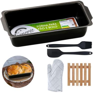 Imagem de Forma Pão 1,3L + Luva + Pincel + Espátula + Descanso Panela