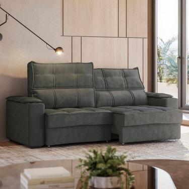 Imagem de Sofá Retrátil e Reclinável 3 Lugares com Porta Copos 210cm Cobán Espresso Móveis Cinza Escuro