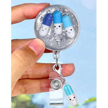 Imagem de Plifal Clipe para carretel de crachá - Comprimidos de Técnico de Farmácia, Cápsulas Azul, Retrátil, Carretel de Cartão de Identidade, Carretel de Crachá com Clipe Jacaré, Enfermeira de Escritório