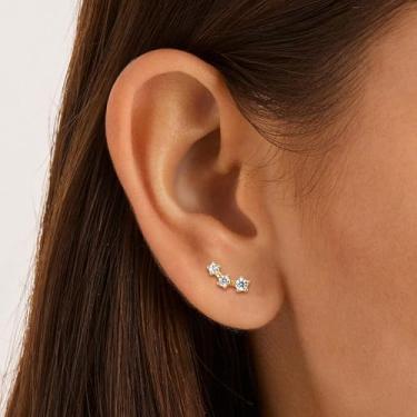 Imagem de Brincos femininos de aço inoxidável banhado a ouro 18 K branco 20 g com pino de zircônia cúbica adorável em estilos exclusivos, standard, Aço inoxidável Latão, Sem pedra preciosa