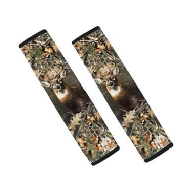 Imagem de SEANATIVE Pacote com 2 almofadas de cinto de segurança para carro, universais, macias e confortáveis, capas de alça de carrinho de bebê, camuflagem de veado, caça, mochila de ombro, capa de almofada