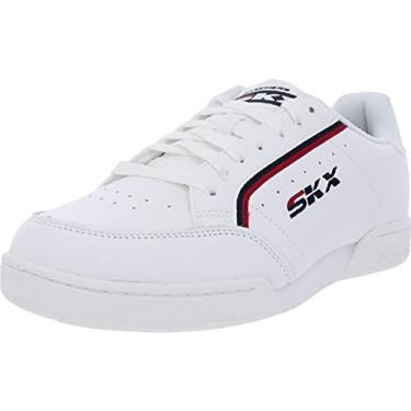 Imagem de Skechers Endour Mindelta Tênis esportivo masculino de espuma viscoelástica resfriado a ar, Branco, azul marinho e vermelho, 9
