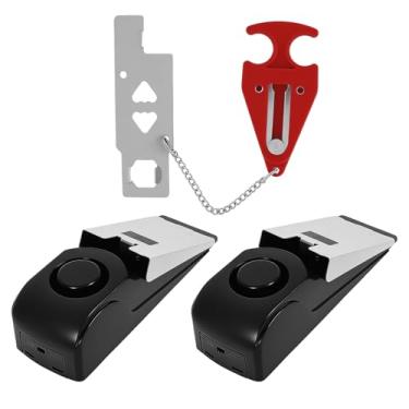 Imagem de Alarme de batente de porta portátil e fechadura de porta, kit de porta de segurança de proteção dupla, fechaduras de porta de hotel para viajantes, alarme de batentes de porta de cunha grande dB ótimo