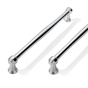 Imagem de CABDM Pacote com 2 puxadores de armário cromados polidos de centro a centro para armários armários sólidos e resistentes puxadores de gaveta cômodos cozinhas quartos