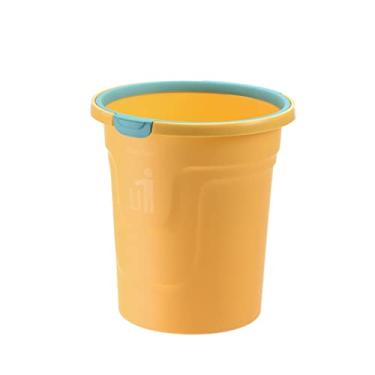 Imagem de Caixote do lixo doméstico lixeira simples grande lata de lixo sem tampa com pressão cozinha sala de estar vaso sanitário armazenamento cesta de papel caixote do lixo/geel/cinza