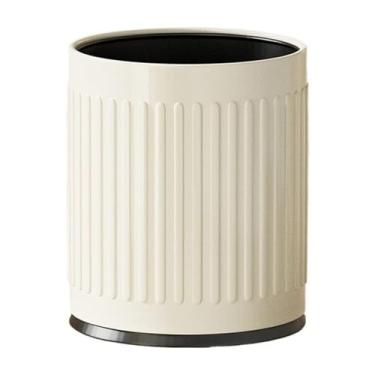 Imagem de Lixeira redonda moderna, lixeira de metal aberta, lata de lixo doméstica de 10/14L com balde de forro para sala de estar, quarto, escritório, banheiro, lixeira / branco creme/grande