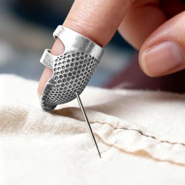 Imagem de 1 peça de dedais de costura, agulhas de tecelagem, acessórios de artesanato, ferramentas de bricolage, protetores de ponta de dedo de metal, prata, P