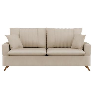 Imagem de Sofá 160cm 2 Lugares Com Almofadas Pés Curvos Veras Suede D05 Bege Claro - Mpozenato