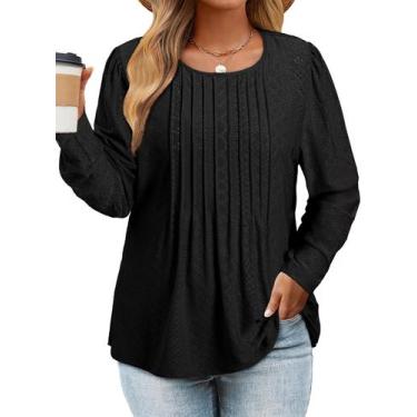 Imagem de Blusa Eytino Plus Size de manga comprida e gola redonda para mulheres 