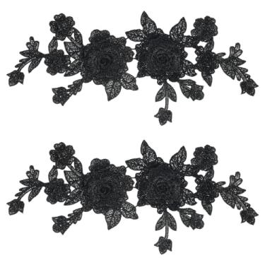 Imagem de 2 peças aplique de rosa preta aplique de renda floral costurado em apliques de rosa bordados acessórios de roupas apliques de renda vintage para costura, artesanato faça você mesmo