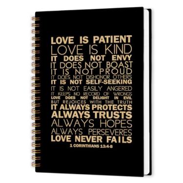 Imagem de nvucamd Caderno espiral Christian Love Is Patient, diário inspirador da Bíblia, caderno de diário religioso para mulheres, 1 Corinthians 13 presentes de material escolar de escritório, 14 x 21 cm