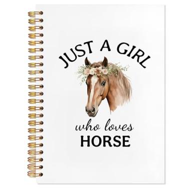 Imagem de YTRGI Caderno de presentes de cavalo, caderno Just a Girl Who Loves Horses para anotações, diários de presentes para amantes de cavalos para mulheres e meninas, caderno espiral 14 x 21 cm