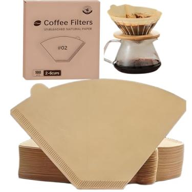 Imagem de Filtros de café, 200 unidades de filtros de cone cru em caixa V60, filtros de café descartáveis, filtros de papel de café, 2 a 12 xícaras, 02 cones para máquina de café derramada e gotejamento (U2-200