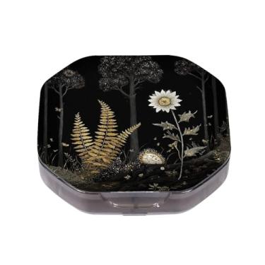 Imagem de Caixa de comprimidos pequena com 4 compartimentos, floresta, flores brancas, samambaia, impermeável, durável, organizador de pílulas de viagem, portátil, vitamínico, óleo de peixe, suporte de