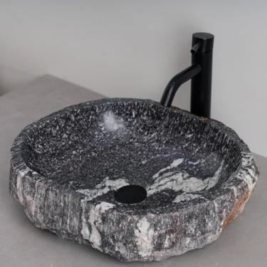 Imagem de MIDUSO Pia de embarcação de pedra irregular 100% feita à mão; pia de pedra real; pia de embarcação exclusiva; acima do balcão; pia de rocha de rio; banheiros rústicos de pias; Irre RiverStone 321