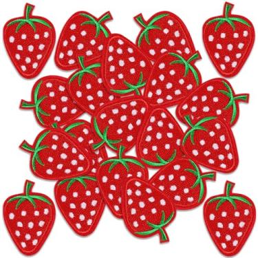 Imagem de LLMSIX 20 peças de remendos fofos de morango, bordados a ferro/costurados em remendos de morango, adesivos decorativos de frutas para roupas, chapéus, mochilas, acessórios DIY (2 x 1,5 pol. / 5,2 x 4