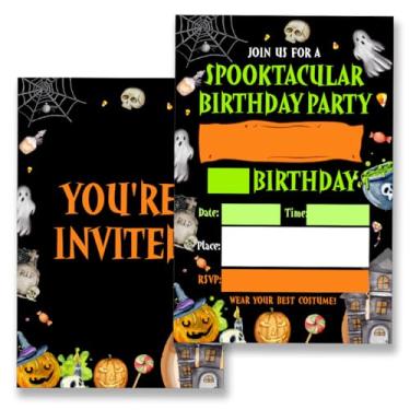 Imagem de VIYZZX Convite de festa de aniversário de Halloween assustador fantasias de Halloween Convites de festa de aniversário com envelopes conjunto de 20, preencher em branco, dupla face