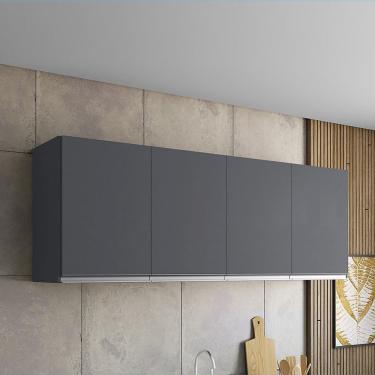 Imagem de Armário Aéreo P/ Cozinha Maya A03 150cm 4 Portas Cor Cinza Fosco